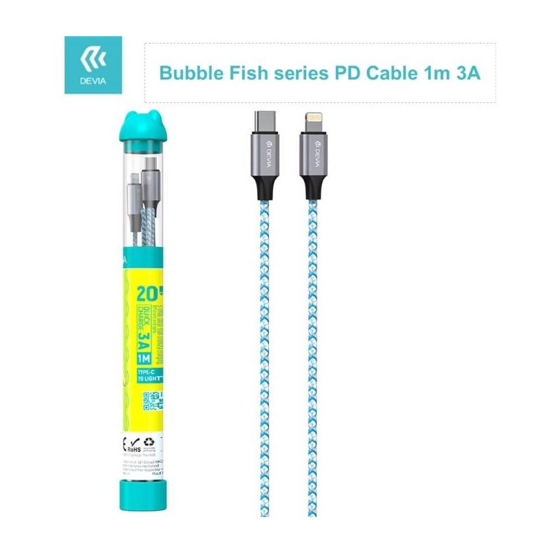 Bubble Fish series PD Cable Set 1m 3A Type-C Lightning Black