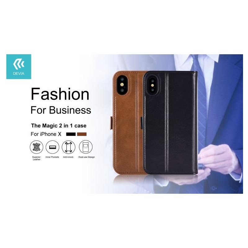 Case Magic 2 in 1 leather for iPhone X Black