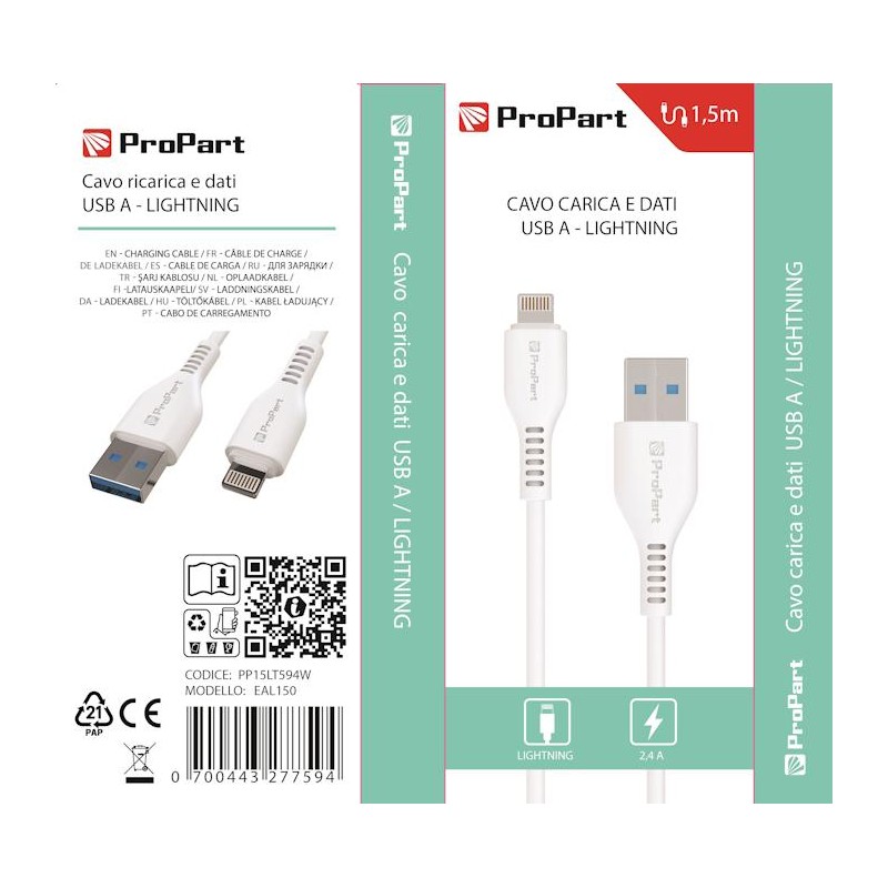 Apple Lightning Cable 5V 2.4A 1.5m Charging and Data White
