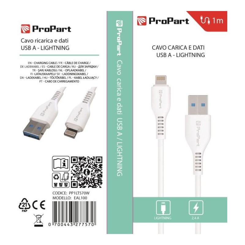 Apple Lightning Cable 5V 2.4A 1m Charging and Data White