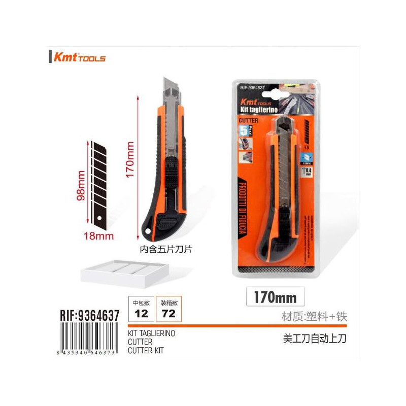 CUTTER 18MM CON BLOQUEO + 5 CUCHILLAS DE RECAMBIO