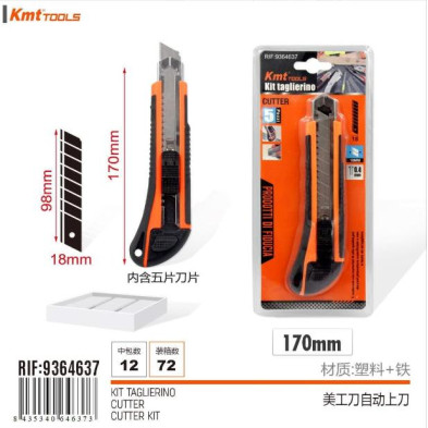 CUTTER 18MM CON BLOQUEO + 5 CUCHILLAS DE RECAMBIO