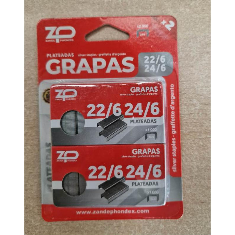 Grapas Plateadas 2 Unidades medida 22/6 24/6 