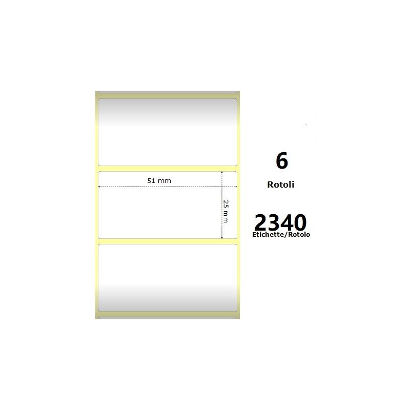 White 51x25mm, 2340 Et/Rotolo Z-2000D 2x1x1 Core, 6 Rolls