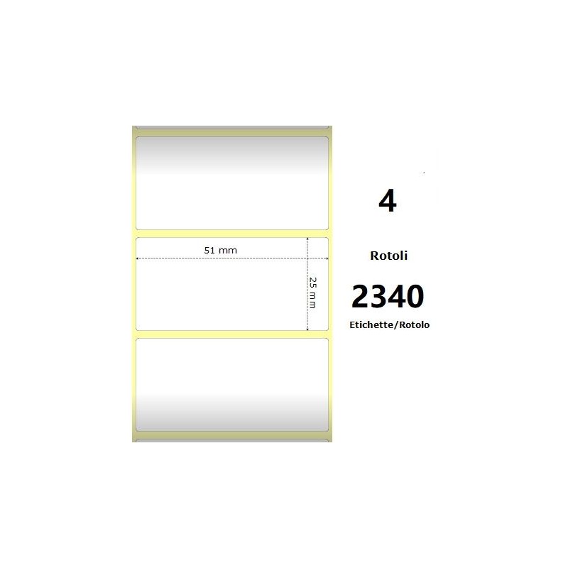White 51x25mm,2340 Et/Rotolo Z-4000D, 2x1x1 Core, 4 Rolls